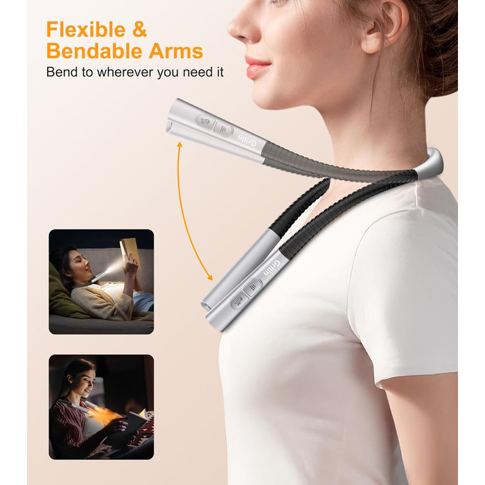 Світлодіодна лампа Gritin для читання на шиї, настільна/нічна, 4 кольори, 5 режимів яскравості, регулювання, захист очей, акумулятор 80 годин, гнучкий кріплення, ергономічне читання для ліжка/в'язання/рукоділля сірого кольору