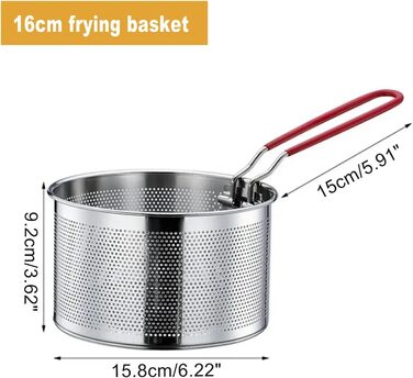Корзина для фритюру з нержавіючої сталі, корзина для пасти, сито для фритюрниці з довгим руків'ям, 16 см