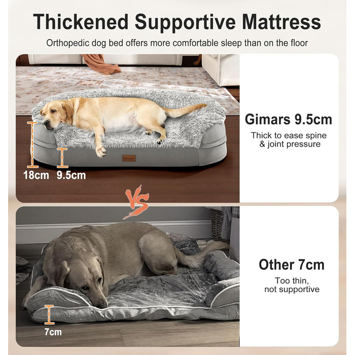 Gimars 9.5 inch Orthopedic Dog Bed for Extra Large Dogs, XL Dog Bed with Bolster & 28D Egg Crate Mattress, Waterproof Cover, Washable Plush Cover, Dog Sofa for Arthritic Dogs - Half Round