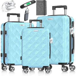 Набір валіз KESSER® 3 шт. | Валізи з ABS, кодований замок, ваги, органайзер, 360° колеса | Ручна поклажа та великі валізи для подорожей та бізнесу (Скай Блю)