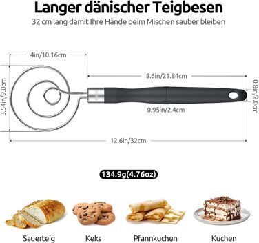 Міксер для тіста U-Taste: ручний вінчик для випічки з нержавіючої сталі 18/8, 32 см, чорний