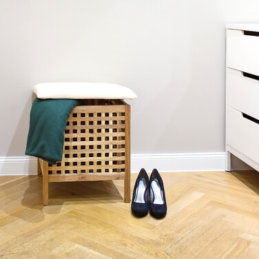 Relaxdays Walnut Footstool with Laundry Hamper