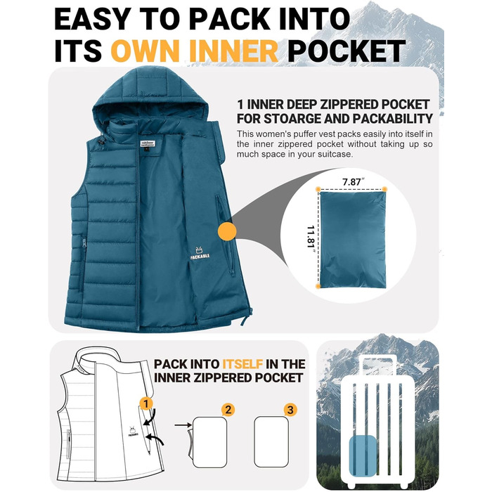 Стьобана жилетка Outdoor Ventures з капюшоном для жінок. Підходить для туризму, кемпінгу та їзди на велосипеді (Керамічно-блакитний, L)