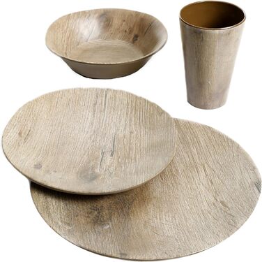 Набір посуду Gibson Home Woodlands, 16 предметів, меламін, пластик, для 4 осіб, з елементами дерева