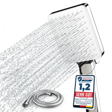 Набір для душу Newentor з шлангом 1,5 м, високий тиск, 6 режимів, срібляний (душова лійка, позолочений шланг)