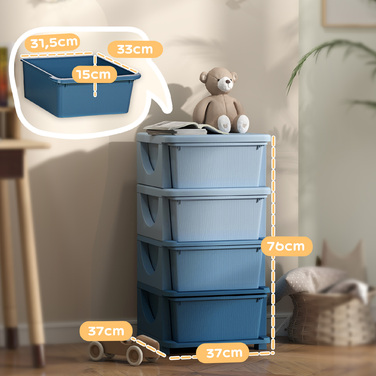 HOMCOM комод для дитячої кімнати, 4 ящики для іграшок, місце для зберігання іграшок, блакитний