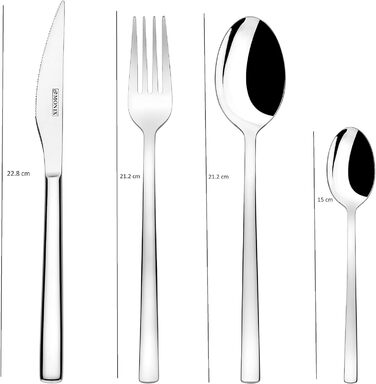 Monix Genova Cutlery Set, 24-piece, with steak knives, 18/10 stainless steel, modern design, polished, 2.5 mm thick, for 6 people, silver
