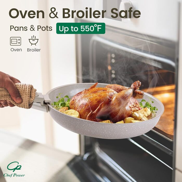 Набір посуду Chef Power Keramik 19 частин, антипригарне покриття, знімний ручка, для індукції, сумісний з духовкою, для кемпінгу, Mocca-Taupe