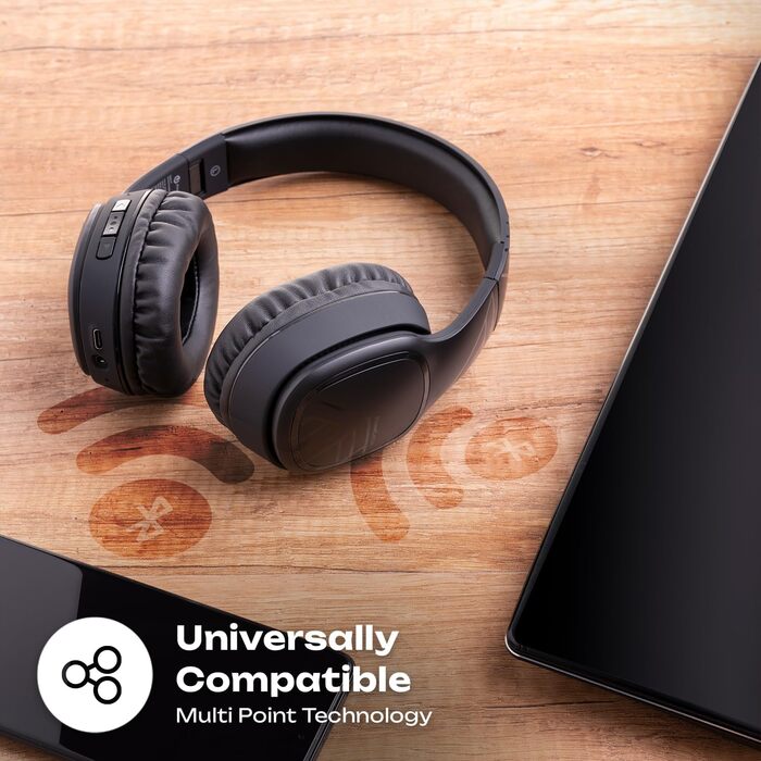 PowerLocus P7 Бездротові навушники Over-Ear, складні, з басами, Hi-Fi стерео, з функцією гучного зв'язку, USB-C зарядка, довгий час роботи, для iPhone/PC/TV, чорний
