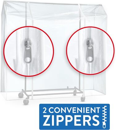 Tatkraft BIG Garment Rack Cover, Clothes Rack Cover, Plastic, Transparent, 2 Zippers, Extra Wide, cm (L130)