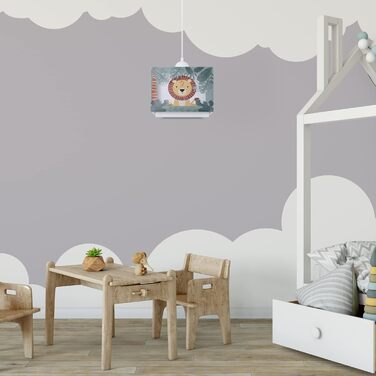Paco Home Hanging Lamp Children's Room Ceiling Lamp Pendant Light Lampshade Fabric E27 Lion Jungle Glowing in the Dark