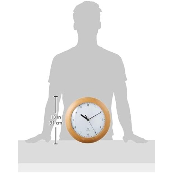 TFA Dostmann Wall Clock, Design Wall Clock Wood, 98.1065, made of beech, for hanging, 31cm diameter, as a kitchen clock, living room clock, design clock, brown