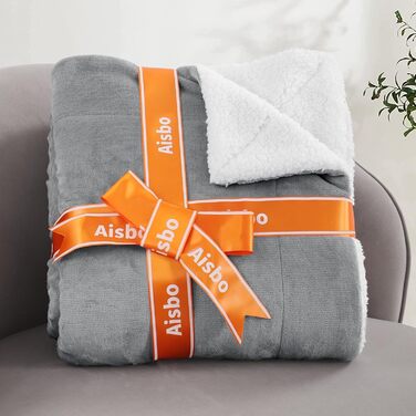 Aisbo Тепла плед для дому, фланелевий, сірий, 150x200 см, Sherpa Fleece, XL, м'який та затишний