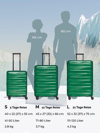 Чемодан середній з жорстким корпусом, розширюваний, 45 x 27 x 66 см, з подвійними колесами та TSA-замком, 3.7 кг, з високоякісного поліпропілену, унісекс, Emerald Green Metallic
