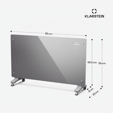Конвекторний обігрівач Klarstein Bansin Smart 2500W з керуванням через додаток, X-подібним нагрівальним елементом та захистом від перегріву, для кімнат та зимових садів (Кристал)