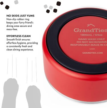 Нержавійна миска для собак та котів GrandTies з гравіюванням, велика (1890 мл, вишня)