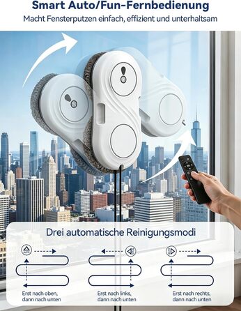 Робот-мийник вікон Keero WD12D, 7000 Pa, білий: електричний, з турбіною, ультратонкий, 10 серветок