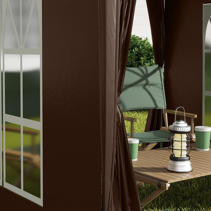 Outsunny 2x2m (6.5 x 6.5ft) Waterproof Gazebo, Pop-up Folding Canopy with 4 Side Walls, Drain Holes, Windows, Foldable Party Tent, UV 30+, Garden Tent with Carry Bag, Garden Gazebo for Patio, White (Brown)