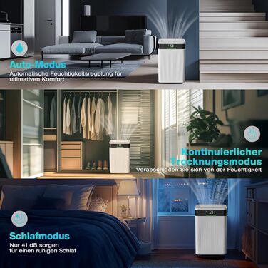 Електричний осушувач повітря HAUSHOF 20л/день, 41дБ, з іонізацією, для приміщень до 30м², 4.5л бак, LED дисплей, 3 режими, портативний