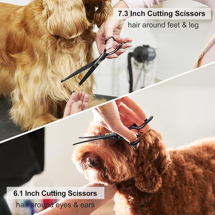 CIICII 10-in-1 Professional Dog Grooming Kit with Rounded Safety Tips - Dog & Cat Hair Scissors Set