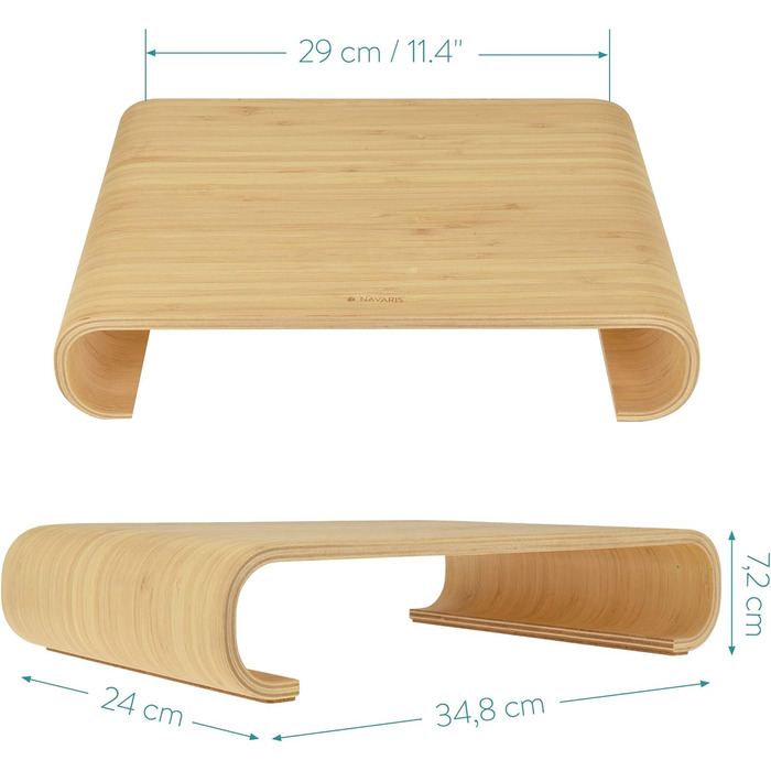 Navaris Monitor Stand - TV Stand - Computer Desk Table Monitor Riser Bank - Light Brown Bamboo Desktop Organizer