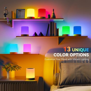 Нічник Auxmir для дітей з акумулятором 3000mAh, LED-лампа настільна сенсорна з регулюванням яскравості, 5 режимів, 13 кольорів, 5 рівнів яскравості, бездротова лампа з таймером та пультом дистанційного керування, нічник для декору спальні, тераси