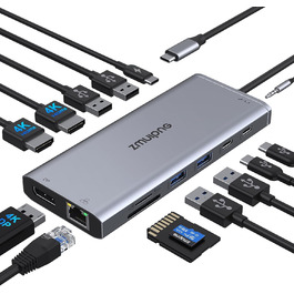 Док-станція USB-C для ноутбука 14-в-1: 2xHDMI 4K, DP, Ethernet, 4xUSB, 100W PD, SD/TF, Audio/Mic. Підтримка Dell, HP, Lenovo та інших ноутбуків.