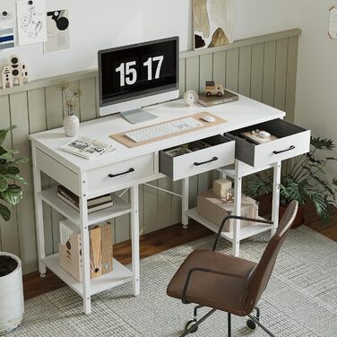 CubiCubi Desk with 3 Drawers & 4 Shelves - Home Office Computer Desk, Gaming Desk (120 x 50 cm)