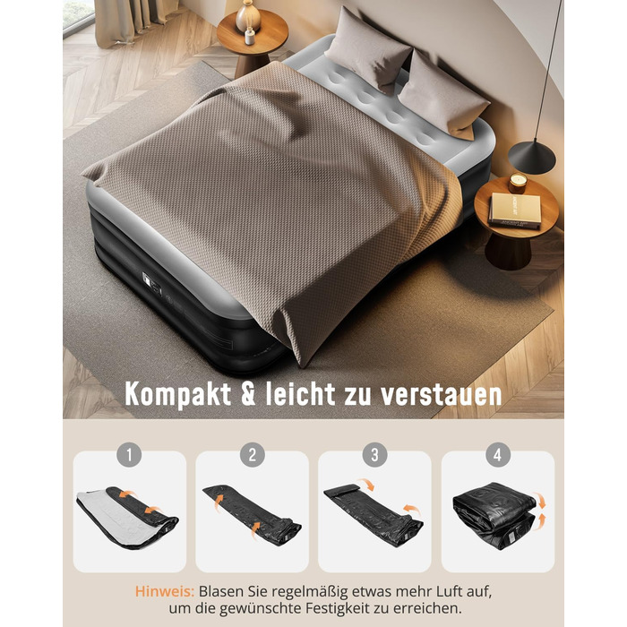 Надувне ліжко Airefina для 1 особи з вбудованим насосом, 99x190x46 см. Гостьове ліжко, компактне, з сумкою для перенесення, до 295 кг