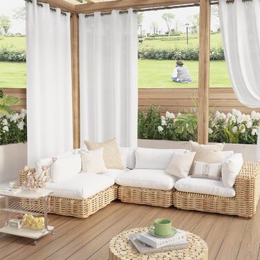PONY DANCE Outdoor Curtain Waterproof Set H 13 x W 137 cm Outdoor Curtains White Transparent Gazebo Curtains with Removable Loops Outdoor Curtain Terrace (H213 x W132 cm (2 pack), White | Privacy Screen, 2)