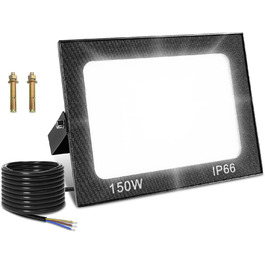 Viugreum 100W LED Flood Light Outdoor 8000LM Floodlight Outdoor IP65 Outdoor Spotlight 5000K Floodlight Cold White Spotlight Floodlight with 50cm Cable for Backyard Driveway Garage Hallway (1 Pack, 150W)