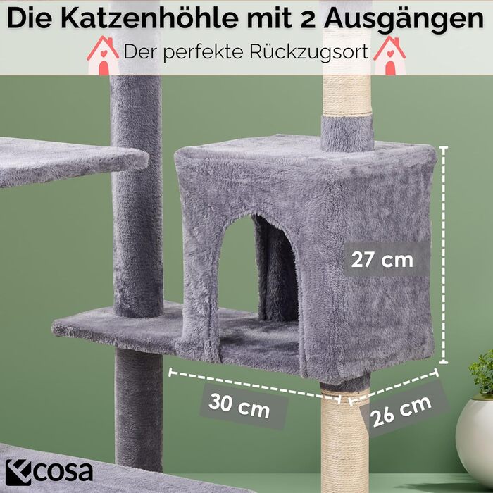 Кігтеточка для котів Ecosa® XXL - велика, 170 см, багатоярусна з гамаком та будиночком