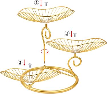 Металева фруктова корзина CUKE2BEET з 3 рівнями, золота - для фруктів та овочів