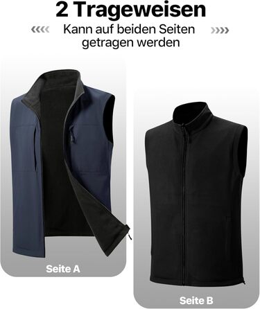 FREE SOLDIER Чоловіча зимова жилетка - тепла флісова жилетка, вітростійка, реверсивна, без рукавів, софтшелл для роботи та походів, S, Синій&Чорний