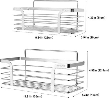 Поличка для душу Carehabi без свердління, 2 шт. Органайзер для ванної кімнати, полиця для душу з нержавіючої сталі з 4 гачками для шампуню та гелю для душу
