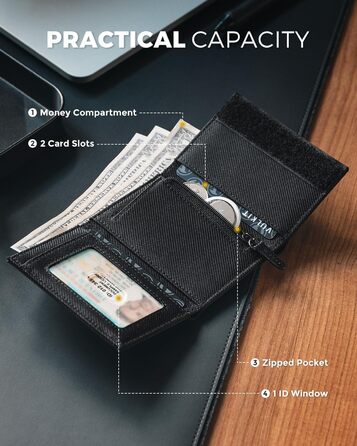 VULKIT Wallet for Men Small RFID Protection Card Holder Cash Wallet Trifold Cardholder Minimalist Card Case with Coin Pocket, Black