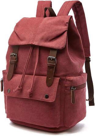 Canvas Backpack Vintage for Laptop Daypack Hiking Travel Large Capacity Bag Unisex (Red)