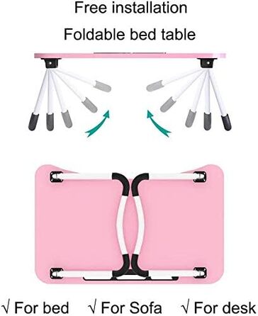 Регульований столик для ноутбука в ліжко, підставка для ноутбука та планшета, складаний столик для дивану, 60 x 40 см, Рожевий