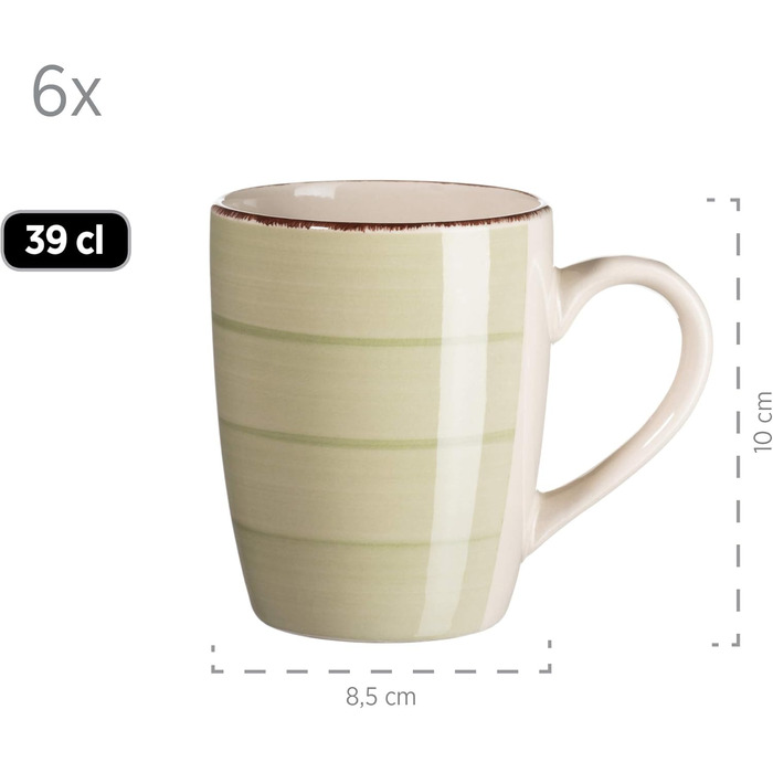 MÄSER Bel Tempo II Сервіз для сніданку на 6 осіб, вінтажний стиль, ручне розпису, 18 предметів, кераміка, steingut, колір димчастий зелений