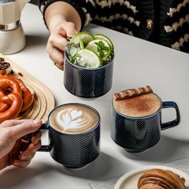 Набір кавових чашок з підставкою, 4 шт. (370 мл, морська синя)