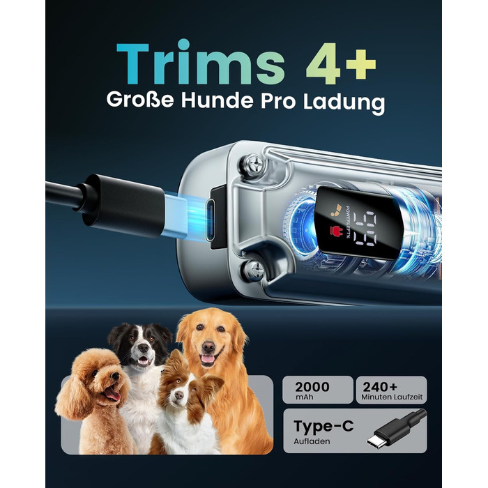 Професійна тиха машинка для стрижки собак Oneisall з довгим хутром та густою шерстю, знімні леза з нержавільної сталі, для собак, котів, коней, час роботи 4 години