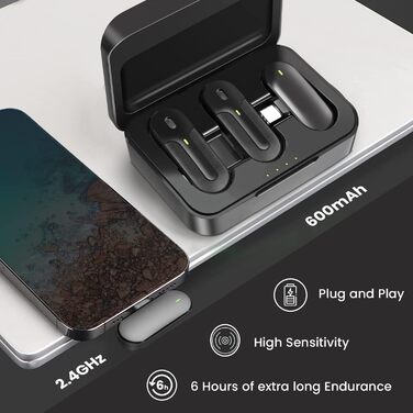 Technaxx Dual Wireless Mini Мікрофонний Набір TX-301 – 2 бездротові петличні мікрофони з шумозаглушенням, USB-C приймач, зарядний кейс, кліпса – для подкастів та запису звуку