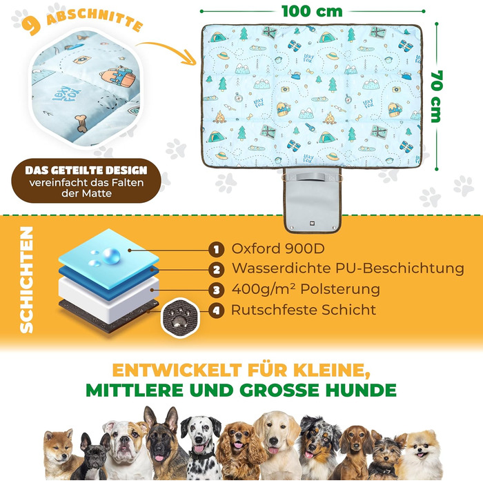 Лежанка для собак LexyFox: водовідштовхувальна, ізольована, з антиковзаючим покриттям | Підходить для подорожей, кемпінгу та відпочинку на природі | Лежанка для собак, килимок для тварин