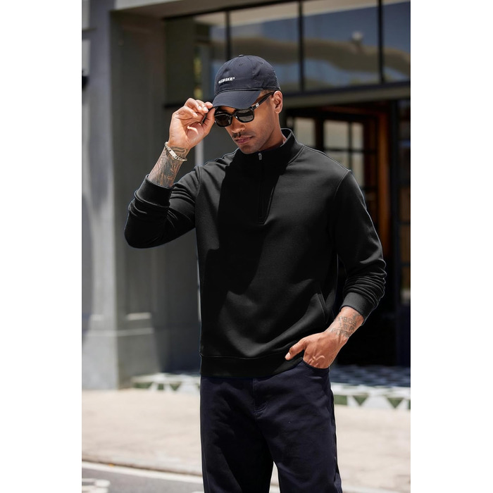 Світшот чоловічий PINSPARK з ¼ блискавкою, довгим рукавом, без капюшона, чорний, XL