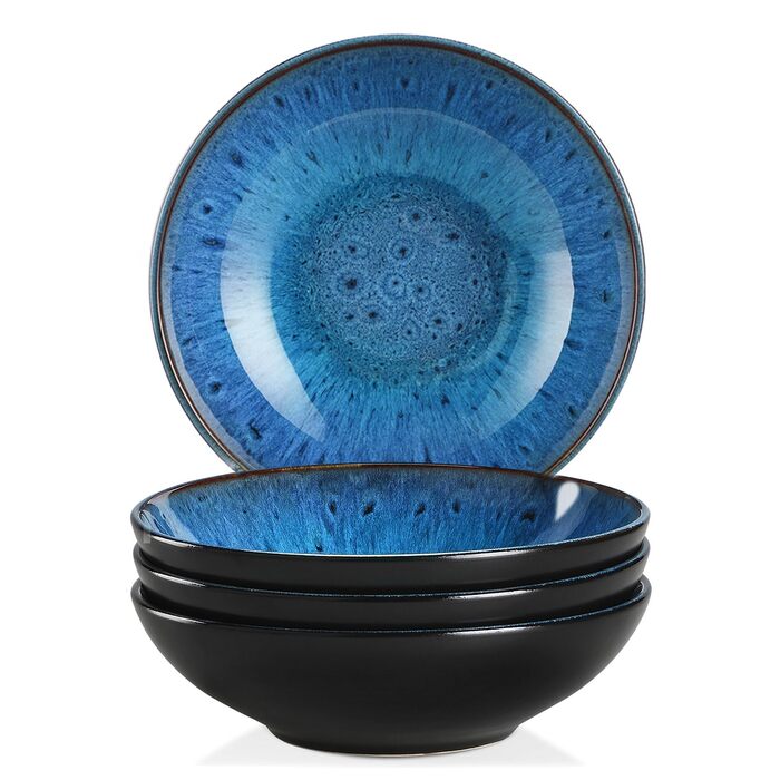 Набір супових тарілок Vancasso Bubble (4 шт.) з кераміки, 950 мл, блакитний