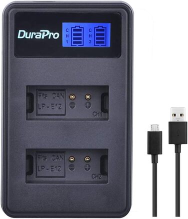 Акумулятор DuraPro 1800mAh LP-E12 + LCD зарядний пристрій Dual USB для Canon EOS M, M2, M10, M50, Rebel SL1, 100D