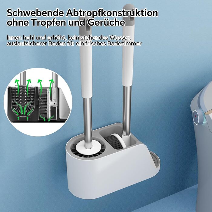 Силіконова щітка для унітазу Klobürste з підставкою, настінна без свердління, сіро-біла