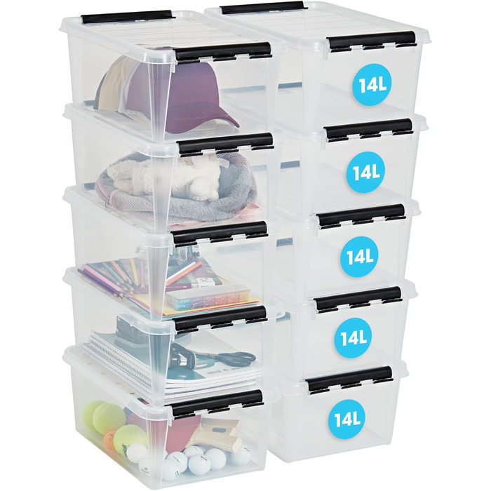 SmartStore - 10x Storage Box with Lid Classic (40x30x11cm) | Stackable Box with Lid | Food-Safe Plastic Box | Plastic Box with Lid & Reinforced Corners | 10 Year Warranty (14.0l, 10-Piece Set)