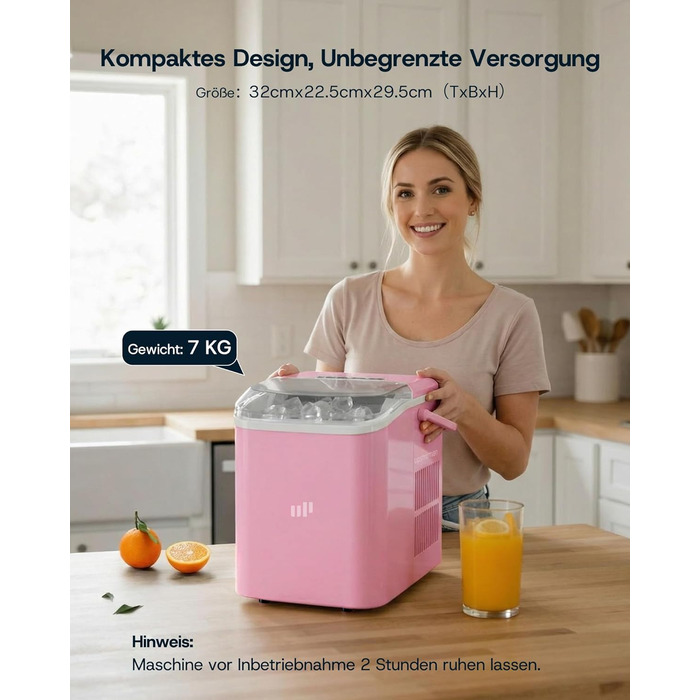 Машина для приготування льоду Upstreman BI12: рожева, автоматична очистка, для дому, кухні, офісу