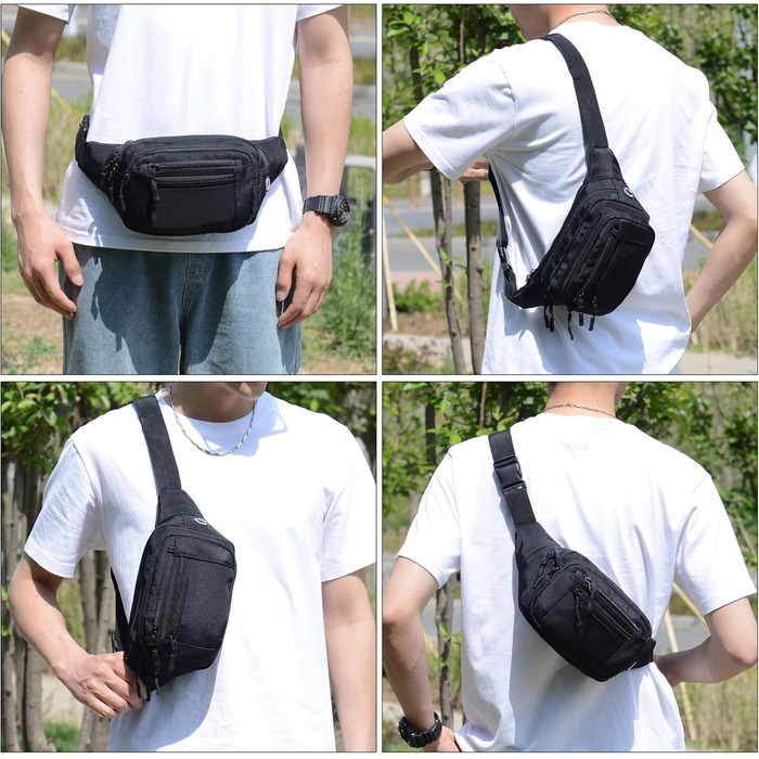 Чоловіча/Жіноча поясна сумка на пояс, 30 см, унісекс, для подорожей, туризму, прогулянок з собакою, чорна